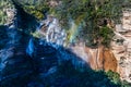 Strong wind prevents Katoomba Falls from falling down. Blue Mountains National Park, NSW, Australia Royalty Free Stock Photo