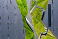 Katowice city center architecture. Aerial view of green grass terraces. Upper Silesia, Poland