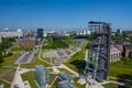 KATOWICE, POLAND - MAY 27, 2020: The modern buildings of Silesian Museum accompanied by a shaft of the former coal mine Royalty Free Stock Photo