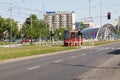 KATOWICE, POLAND - MAY 05, 2018: Old Konstal 105Na tram passing Royalty Free Stock Photo