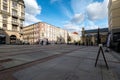 Katowice, Poland - November 04, 2023: View of historic tenement houses at Dworcowa Street in Katowice. Station area