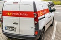 Katowice, POLAND - October 20, 2022: Logotype of Poczta Polska on the white van. The biggest post office in Poland.