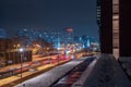 Katowice, Silesia, Poland - January 20th 2023: Night, winter view in downtown,