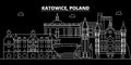 Katowice silhouette skyline. Poland - Katowice vector city, polish linear architecture, buildings. Katowice travel