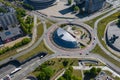 Katowice top aerial view of roundabout of General Jerzy Zietek, Katowice, Poland