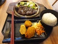 Bento food dinner lunch rice katsu japanesefood indoor hotplate Royalty Free Stock Photo