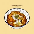 Katsudon is a popular Japanese food, hand draw sketch vector
