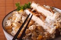 Katsudon - tonkatsu pork breaded with eggs and rice macro. horiz Royalty Free Stock Photo