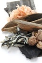 Japanese umami taste, ingredients of dashi(japanese soup stock) Royalty Free Stock Photo