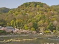 Katsura river and Arashiyama, Kyoto, in spring Royalty Free Stock Photo