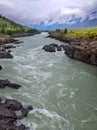 Katun River in the Altay Mountains. Stormy stream among the rocks.