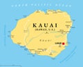 Kauai, island of Hawaii, United States, political map Royalty Free Stock Photo