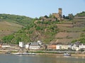 View of Castle or Burg Gutenfels and the town of Kaub, Rhine Valley, Germany