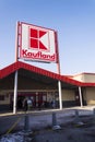 Kaufland logo on hypermarket from German chain, part of Schwartz Gruppe on January 21, 2017 in Prague, Czech republic. Royalty Free Stock Photo