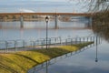 Kaunas city, spring flood. Flooded city infrastructure, parks, footpaths. Long exposure photography nd1000 filter. 10 stop filter, Royalty Free Stock Photo