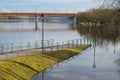 Kaunas city, spring flood. Flooded city infrastructure, parks, footpaths. Long exposure photography nd1000 filter. 10 stop filter, Royalty Free Stock Photo