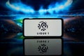 France Football league Ligue 1 logo on screen