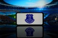 Logo of English Premier League club Everton on screen Royalty Free Stock Photo