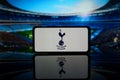 Logo of English Premier League Tottenham Hotspurs on screen Royalty Free Stock Photo