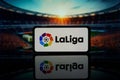 Spanish Football league LaLiga logo on screen Royalty Free Stock Photo