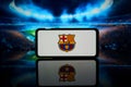 Spanish Football league LaLiga team FC Barcelona logo on screen