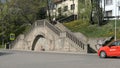 KAUNAS, LITHUANIA - MAY 6, 2017: Smooth sliding moving shot of The stairs of Zemaiciu street in the center of Kaunas. 4k, MAY 6, 2