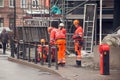 Kaunas, Lithuania, 17 of November 2010, workers laying electrical cable. Electricity and communications repair, underground