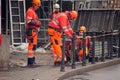 Kaunas, Lithuania, 17 of November 2010, workers laying electrical cable. Electricity and communications repair, underground