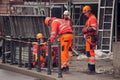 Kaunas, Lithuania, 17 of November 2010, workers laying electrical cable. Electricity and communications repair, underground