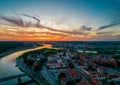 Kaunas old town, Lithuania. Aerial view of a colorful summer sunset over city Royalty Free Stock Photo