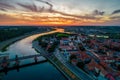 Kaunas old town, Lithuania. Aerial view of a colorful summer sunset over city Royalty Free Stock Photo