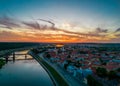 Kaunas old town, Lithuania. Aerial view of a colorful summer sunset over city Royalty Free Stock Photo