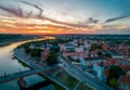 Kaunas old town, Lithuania. Aerial view of a colorful summer sunset over city Royalty Free Stock Photo