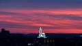 Kaunas our Lord Jesus Christs Resurrection Basilica. With a sunset in horizon. It is the largest basilical church in the Baltic