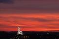 Kaunas our Lord Jesus Christs Resurrection Basilica. With a sunset in horizon. It is the largest basilical church in the Baltic