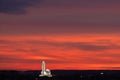 Kaunas our Lord Jesus Christs Resurrection Basilica. With a sunset in horizon. It is the largest basilical church in the Baltic