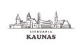 Kaunas sketch skyline. Kaunas, Lithuania hand drawn illustration