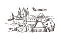 Kaunas skyline sketch. Kaunas hand drawn illustration isolated