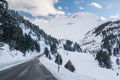 Road in the mountains, in winter time. Kaunertal, Tyrol, Austria, Europe. The Alps