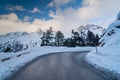Road in the mountains, in winter time. Kaunertal, Tyrol, Austria, Europe. The Alps