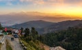 Himalaya mountain range with scenic hill station at sunrise at Kausani, Uttarakhand, India