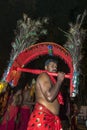 A Kavadi Dancer performs through the streets of Kandy during the Esala Perahara in Sri Lanka. Royalty Free Stock Photo