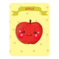 Kavai apple. Playing card. Welcome card. Illustration. Apple on a yellow background with circles with the name .