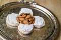 Kavala Cookie with Almonds from Greece in a Silver Tray. Royalty Free Stock Photo