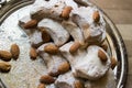 Kavala Cookie with Almonds from Greece in a Silver Tray. Royalty Free Stock Photo