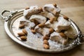 Kavala Cookie with Almonds from Greece in a Silver Tray. Royalty Free Stock Photo