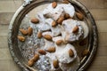 Kavala Cookie with Almonds from Greece in a Silver Tray. Royalty Free Stock Photo