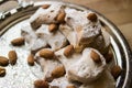 Kavala Cookie with Almonds from Greece in a Silver Tray. Royalty Free Stock Photo