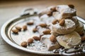 Kavala Cookie with Almonds from Greece in a Silver Tray. Royalty Free Stock Photo