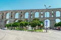 Kavala, Greece, 15/07/2019: Famous aqueduct and streets of ancient Greek city by the sea